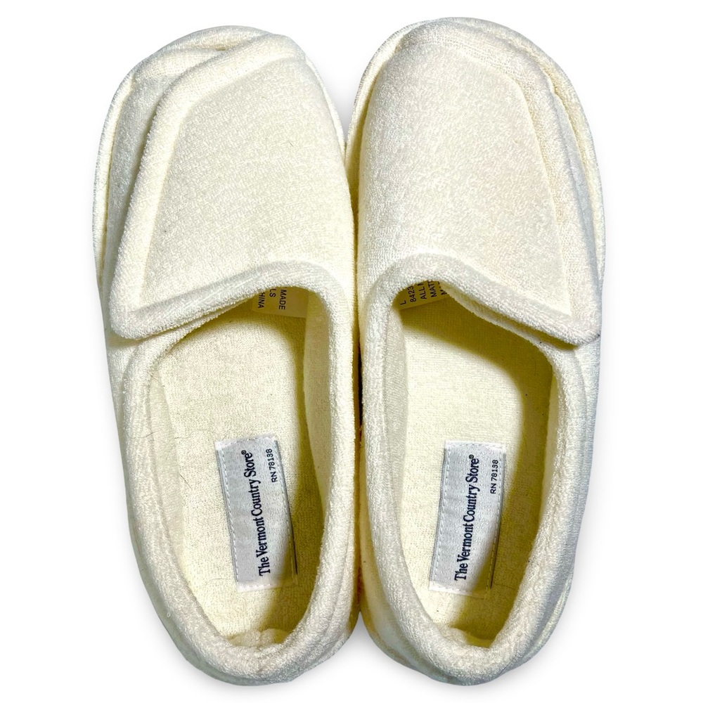 Vermont Country Store Memory Foam Adjustable Terry Wrap Slip-on Slippers Sz 7.5